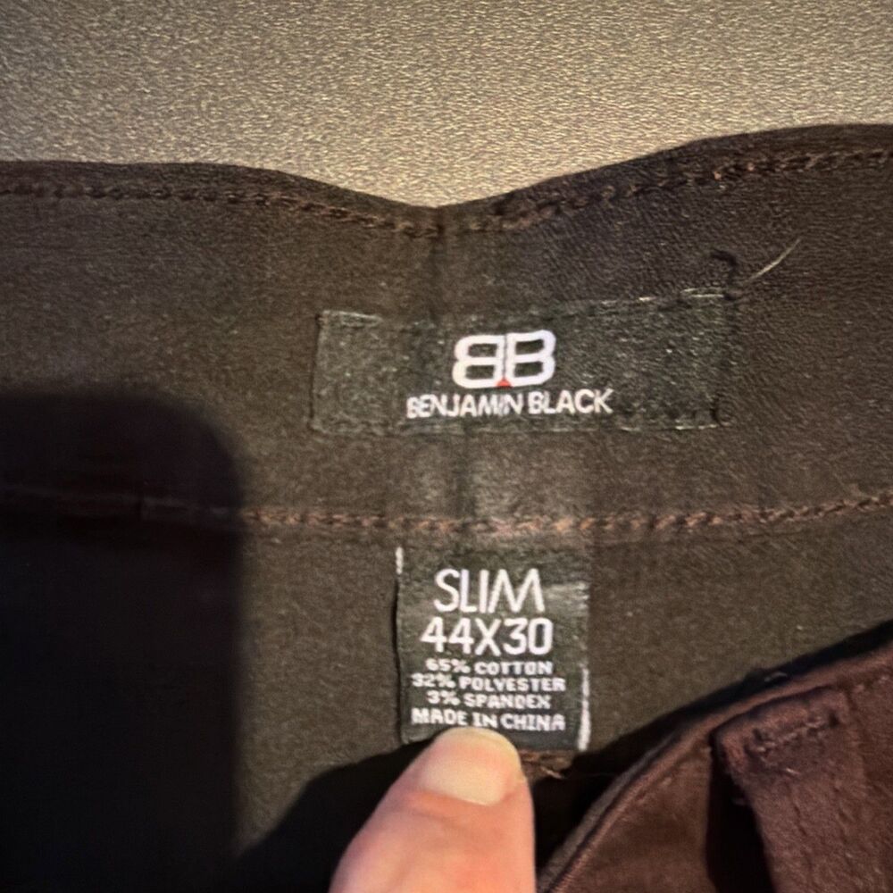 Benjamin Black Men's Slim Fit Brown Casual Pants 44W Stretch Twill Flat Front